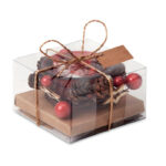 Kerzenhalter aus Glas mit weihnachtlicher Dekoration in der Geschenkbox als Werbeartikel
