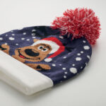 Weihnachtliche Strickmütze Blau, Detailaufnahme des Materials