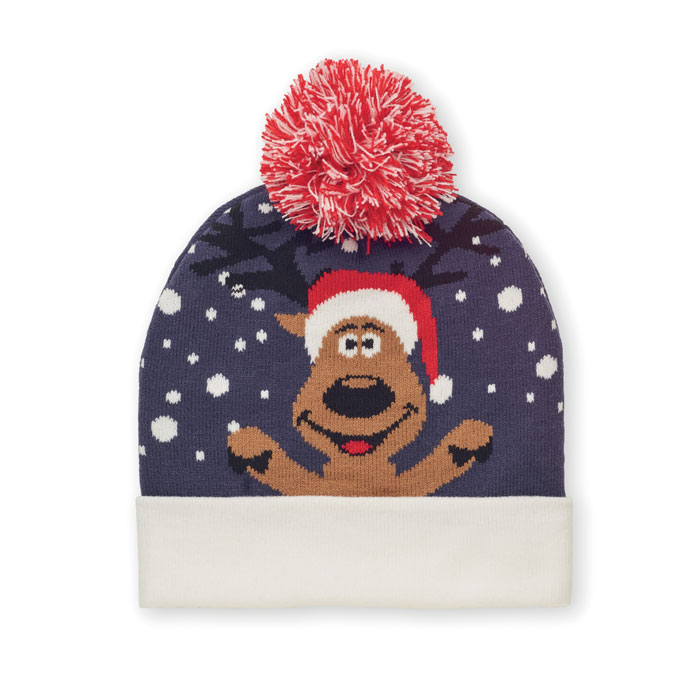 cx1529-04 Weihnachtliche Strickmütze aus Acryl mit Bommel als Werbeartikel mit Stickerei