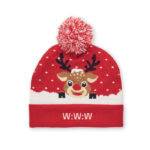 Weihnachtliche Strickmütze Rot mit markiertem Druckbereich für Ihr Logo