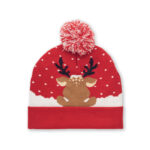 Weihnachtliche Strickmütze Rot, Seitenansicht