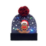 Weihnachtliche Strickmütze LED Blau als Werbeartikel mit Logodruck