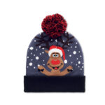 Weihnachtliche Strickmütze LED Blau, Seitenansicht