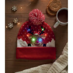 Weihnachtliche Strickmütze LED Rot, Rückansicht