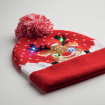 Weihnachtliche Strickmütze LED Rot, Detailaufnahme des Materials