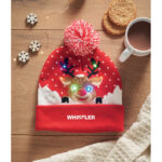 Weihnachtliche Strickmütze LED Rot mit markiertem Druckbereich für Ihr Logo