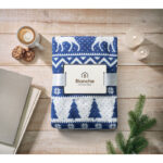 RPET-Fleece-Decke 190 g/m² Blau mit markiertem Druckbereich für Ihr Logo
