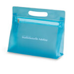 Transparente Kosmetiktasche Blau mit markiertem Druckbereich für Ihr Logo
