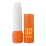 Lippenbalsam Orange mit markiertem Druckbereich für Ihr Logo