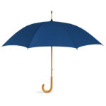Regenschirm mit Holzgriff Blau als Werbeartikel mit Logodruck