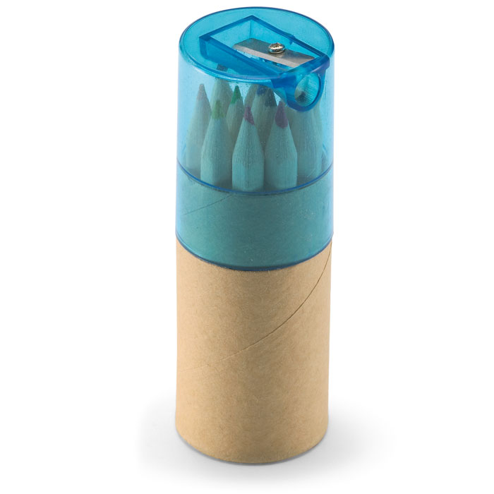 12 Buntstifte Blau als Werbeartikel mit Logodruck