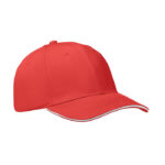 Baseball cap 6 panels 260g/m² Rot als Werbeartikel mit Logodruck