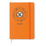 DIN A5 Notizbuch, liniert Orange mit markiertem Druckbereich für Ihr Logo