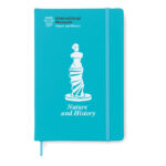 DIN A5 Notizbuch, liniert Blau mit markiertem Druckbereich für Ihr Logo