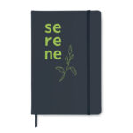 DIN A5 Notizbuch, liniert Blau mit markiertem Druckbereich für Ihr Logo