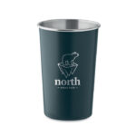 Becher recycelter Edelstahl Blau mit markiertem Druckbereich für Ihr Logo
