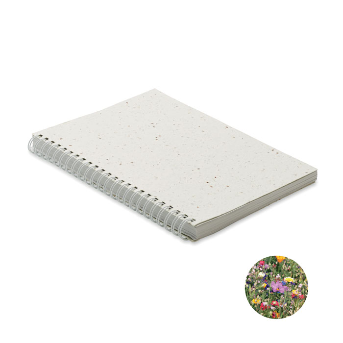 mo2083-06 A5-Notizbuch aus Samenpapier mit Spiralbindung als Werbeartikel mit Logo