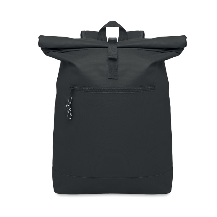 Rolltop-Rucksack 600D Schwarz als Werbeartikel mit Logodruck