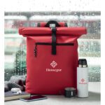 Rolltop-Rucksack 600D Rot mit markiertem Druckbereich für Ihr Logo