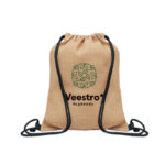 Jute Beutel mit Kordelzug Schwarz mit markiertem Druckbereich für Ihr Logo