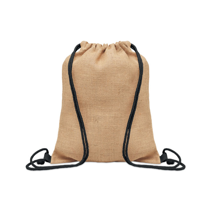 Jute Beutel mit Kordelzug Schwarz als Werbeartikel mit Logodruck