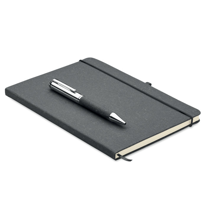 Set mit Notizbuch Schwarz als Werbeartikel mit Logodruck