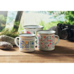 Emaille-Becher Subli 200 ml mit markiertem Druckbereich für Ihr Logo