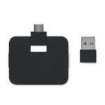 4 Port USB Hub Schwarz, geöffnet dargestellt
