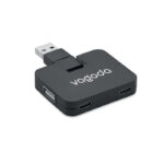 4 Port USB Hub Schwarz mit markiertem Druckbereich für Ihr Logo
