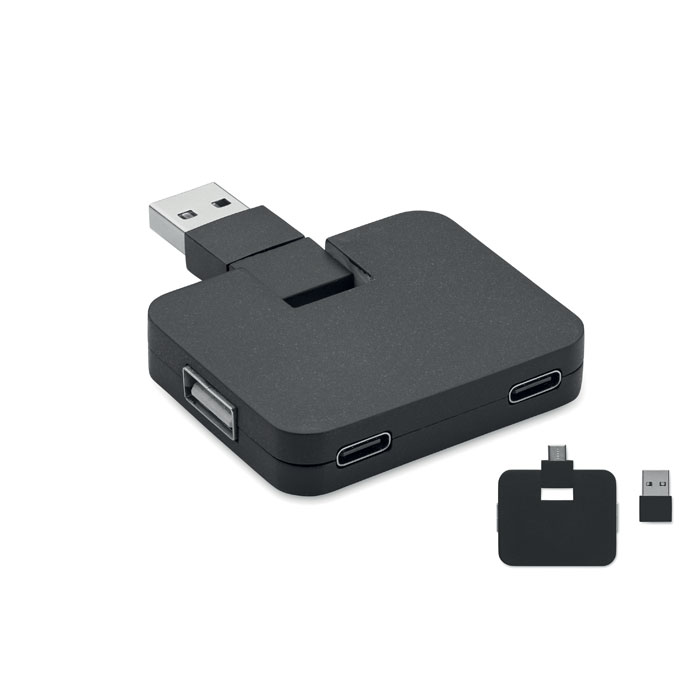 4 Port USB Hub Schwarz als Werbeartikel mit Logodruck