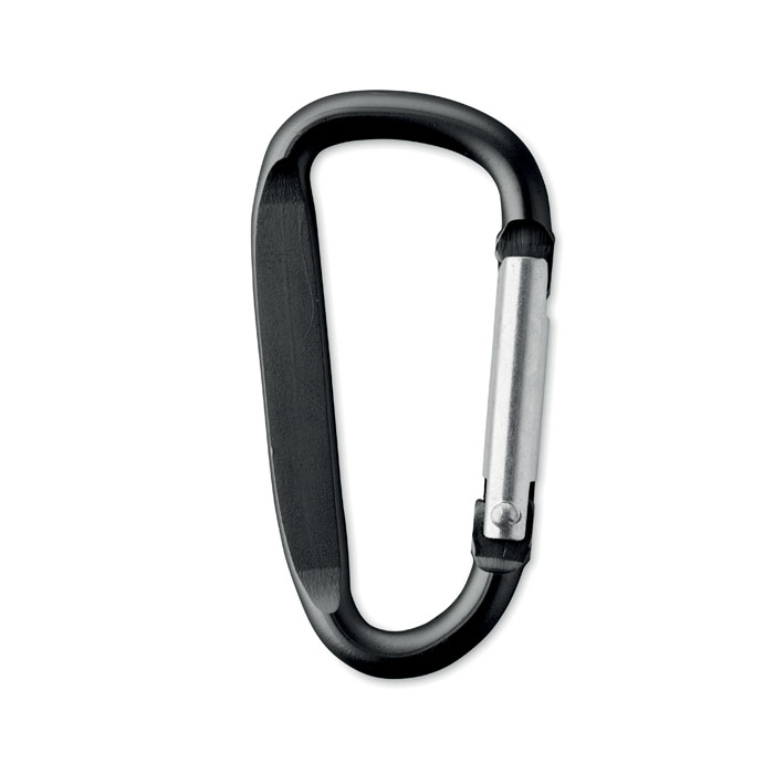 Karabinerhaken Aluminium Schwarz als Werbeartikel mit Logodruck