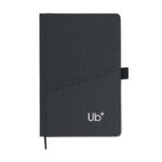 A5 notebook PU front pocket Schwarz mit markiertem Druckbereich für Ihr Logo