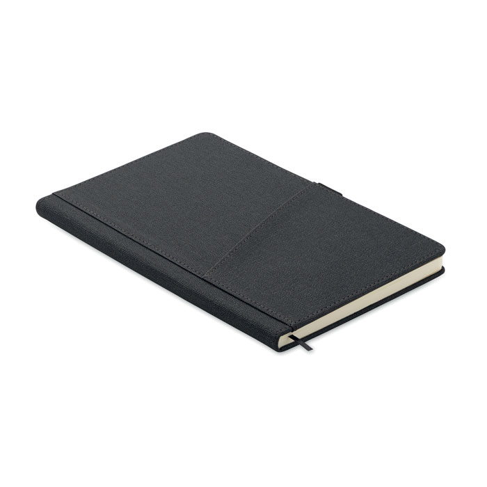 A5 notebook PU front pocket Schwarz als Werbeartikel mit Logodruck