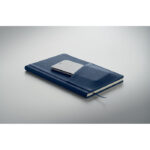 A5 notebook PU front pocket Blau, Detailaufnahme des Materials