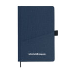 A5 notebook PU front pocket Blau mit markiertem Druckbereich für Ihr Logo