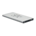 8000 mAh Powerbank Silber mit markiertem Druckbereich für Ihr Logo