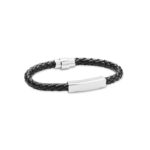 Geflochtenes Armband aus Kunstleder mit Stahlbeschlag als Werbeartikel