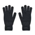 Gestrickte Handschuhe RPET Schwarz als Werbeartikel mit Logodruck