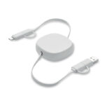 Einziehbares Ladekabel 60W Weiß als Werbeartikel mit Logodruck