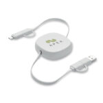 Einziehbares Ladekabel 60W Weiß mit markiertem Druckbereich für Ihr Logo