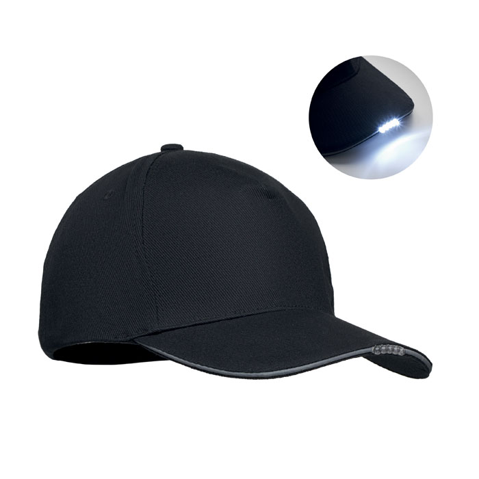 Baseball Kappe mit LED 220g/m² Baseballcap mit LED-Leuchten im Schirm als Werbeartikel mit Logodruck