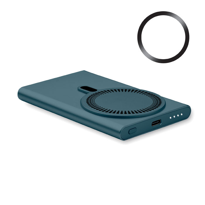 Wireless charger power bank Blau als Werbeartikel mit Logodruck