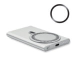 Wireless charger power bank Silber als Werbeartikel mit Logodruck