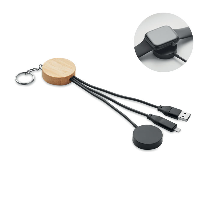 Schlüsselring 4in1 Kabel 60W Schwarz als Werbeartikel mit Logodruck