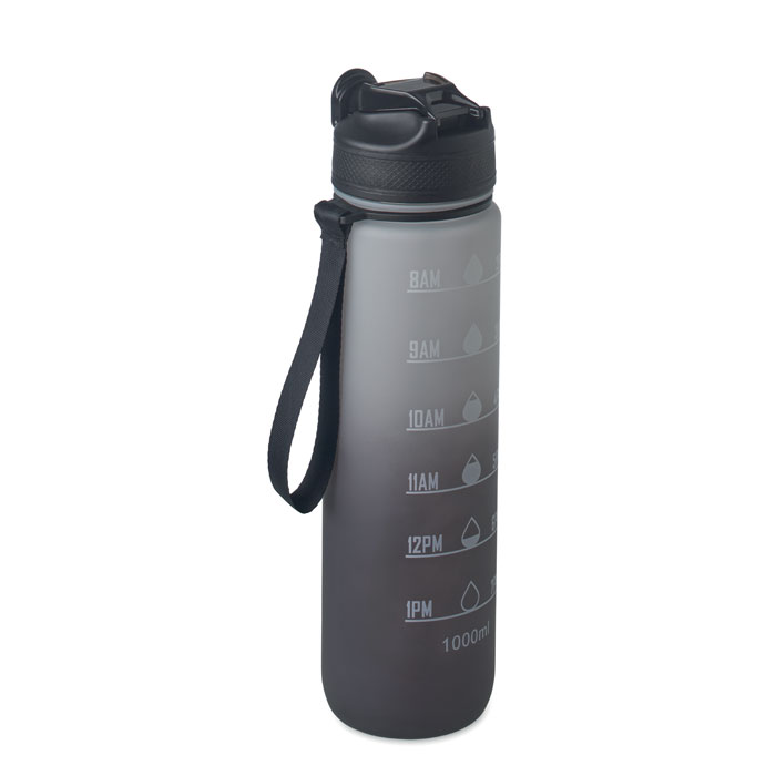 Sport-Trinkflasche RPET 1L Schwarz als Werbeartikel mit Logodruck