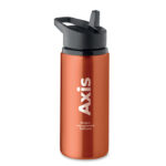 Einwandige Flasche 500 ml Orange mit markiertem Druckbereich für Ihr Logo
