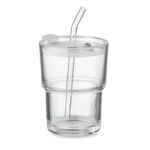 Glasbecher mit Trinkhalm 400ml als Werbeartikel mit Logodruck