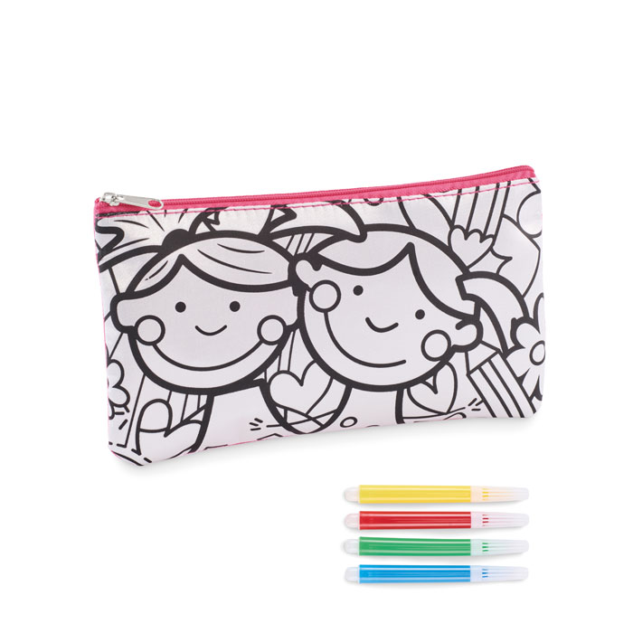 mo2505-11 Schlampermäppchen aus Polyester mit Filzstiften zum Bemalen als Kinder-Werbeartikel