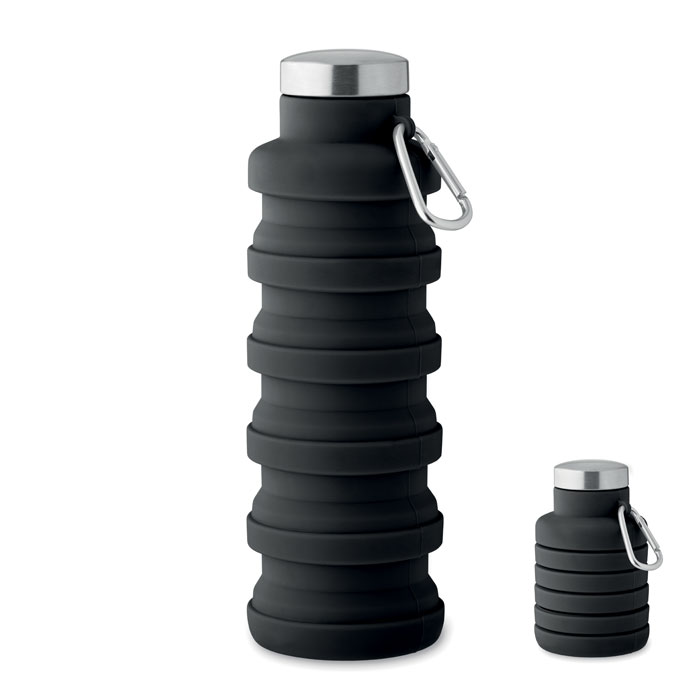Faltbare Flasche 500ml Schwarz Faltbare Flasche 500ml Schwarz als Werbeartikel mit Logodruck