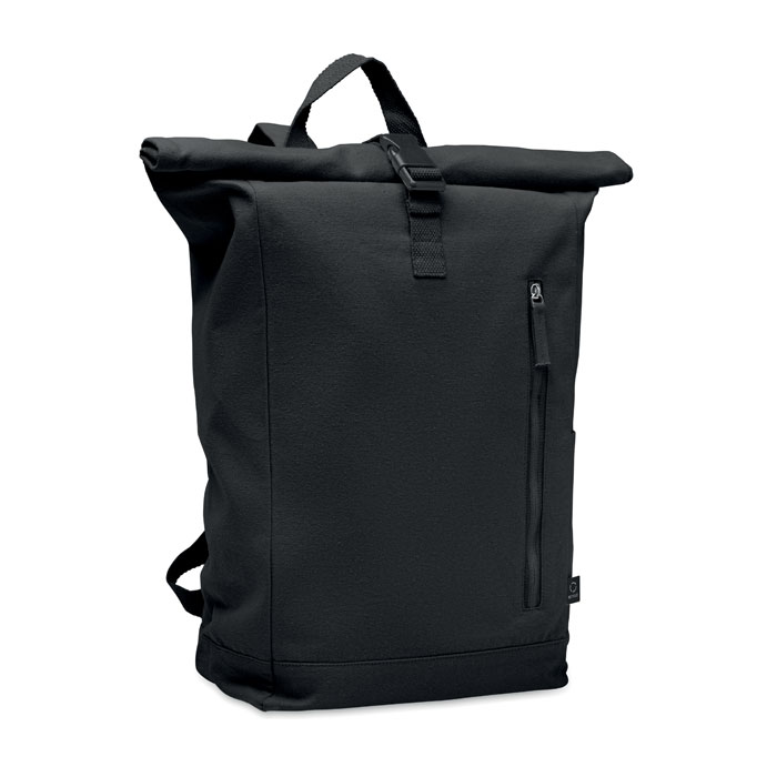 Rolltop-Rucksack 390 g/m² Schwarz als Werbeartikel mit Logodruck
